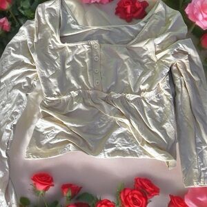 Light Yellow Long Sleeve Button-Up Top